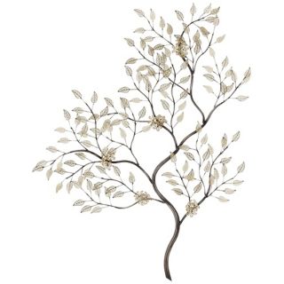 Silver and Gold Leaves Branch 34" High Wall Art   #U2164