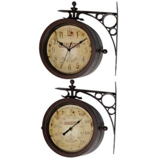 Charleston Station 11" High Two Sided Thermometer Wall Clock   #J4550