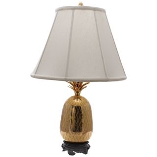 Large Brass Pineapple Table Lamp with White Shade   #J8911