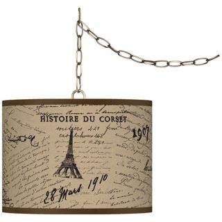 Letters to Paris Giclee Glow 13 1/2" Brass Swag Pendant   #W7782 X9360