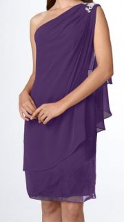 JS Boutique Purple Embellished One Shoulder Chiffon Dress Sz 14 $149