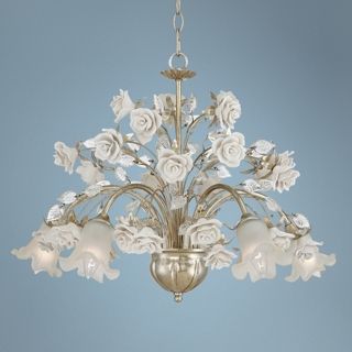 Champagne Roses 23" Wide Silver Chandelier   #V8454