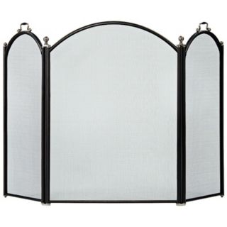 Three Fold Graphite Arched Fireplace Screen With Handles   #U9307