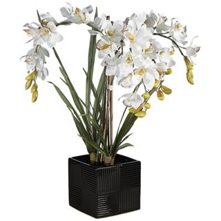 White Cymbid Orchid 24" High Faux Floral Arrangement   #X2206