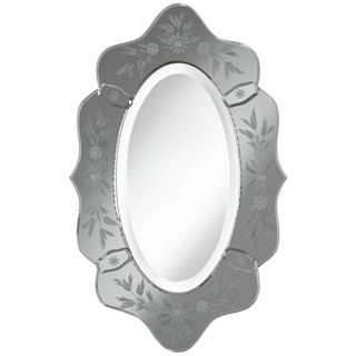 Smoked Glass 25 1/2" High Scallop Oval Wall Mirror   #W4219