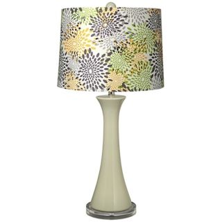 Abstract Flower Shade Tapered Green Column Ceramic Table Lamp   #T5900 T7094