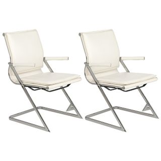 Zuo Lider White and Chrome Set of 2 Conference Chairs   #T2483