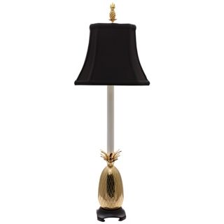 Tropical Brass Black Shade Pineapple Buffet Table Lamp   #J8853