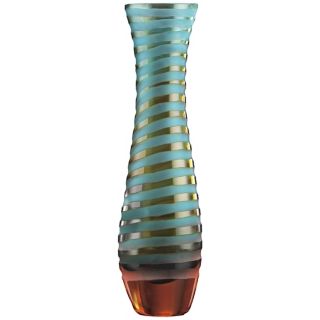 Medium Blue and Orange Chiseled Glass Vase   #J1448
