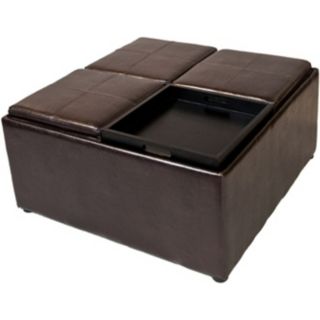 Avalon Brown 4 Tray Faux Leather Coffee Table Ottoman   #Y6549