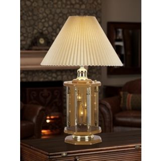 Oak and Etched Glass Retro Night Light Table Lamp   #12401