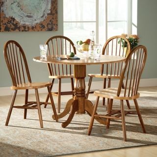 Golden Oak Finish Dual Drop Leaf Table and Chairs Dining Set   #U4348
