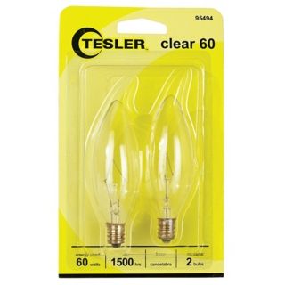 Tesler 60 Watt 2 Pack Blunt Tip Candelabra Light Bulbs   #95494