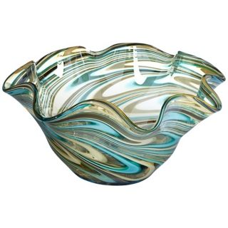 Amber Swirl 14" Wide Ruffle Glass Bowl   #X0001