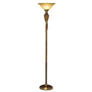 Ribbed Amber Glass Tassel Column Torchiere Floor Lamp   #22161