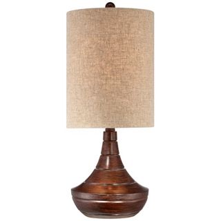 Natural Brown Wood Finish Modern Grooved Gourd Table Lamp   #V1886