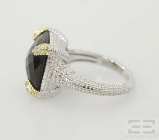 Judith Ripka Sterling Silver 18K Yellow Gold Onyx Diamond Ring Size 7