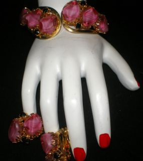 Juliana Pink Onyx Stone Clamper Bracelet Earrings Set