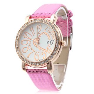 USD $ 4.79   Womens Heart Shaped Design PU Analog Quartz Wrist Watch