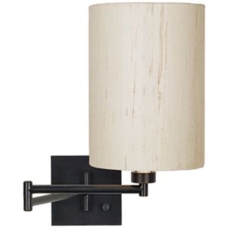 Dimmable Ivory Linen Shade Espresso Bronze Swing Arm Wall Lamp   #79412 00184