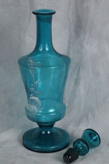 L166 HD BLOWN & PAINTED 1950s BOHEMIAN MARY GREGORY EMERALD ROYAL BLUE