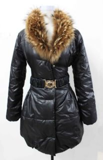 Just Cavalli Fashion Styletrendy Tie Belt Real Fur Long Coat Jacket