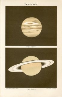 1894 Jupiter Saturn Planets Astronomy Antique Chromolithograph Print