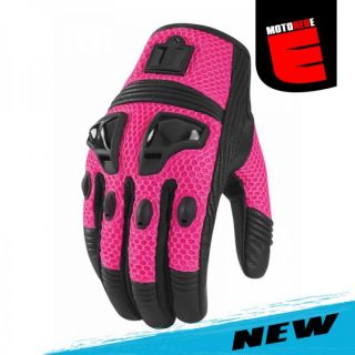 Icon Womens Justice Mesh Motorcycle Riding Glove Pink Black Medium Med