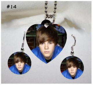 Justin Bieber Photo Charm Necklace Earring Set 14