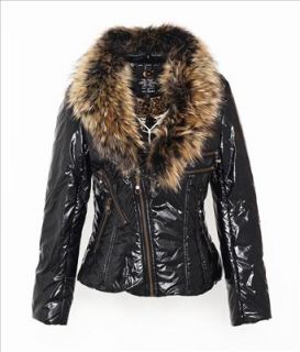 Just Womens Raccon Fur Collar Slope Zippers Cavalli Jacket Coat 603