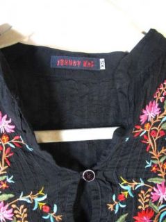JWLA Johnny Was Womens Black Sheer Floral Embroidered Blouse Shirt Sz