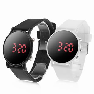 Pair of Sports Style Red LED Jelly Wrist Watches   Black & White
