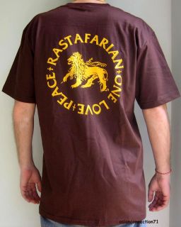 Rastafarian Peace One Love Reggae T Shirt s XL Brown
