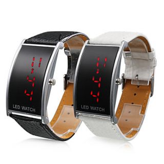 Pair of Elegant PU Leather Band Red LED Wrist Watches (Black and White
