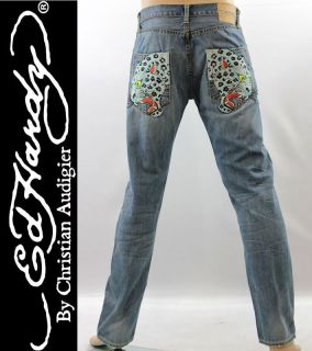 New Ed Hardy Signature White Panther H Mens Jeans Pants