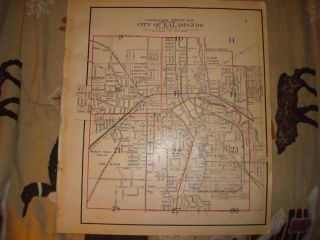 Antique Kalamazoo Michigan Map Whole City Superb