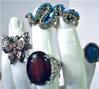 Lot of 8 Big Cocktail Rings Costume Vintage Style Rhinestones Double
