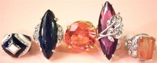 VINTAGE STYLE RINGS LOT 5 MIXED COSTUME RHINESTONE NATURAL STONE