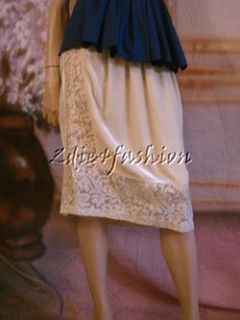 1595 New Donna Karan Dusted Gold Velvet Lace Jersey Velvet Skirt