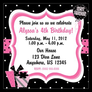 black and pink girls birthday invitation 5 25 x