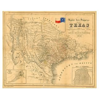 1849 antique Map of Texas, Poster