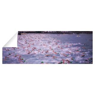 Triathlon athletes swimming in water in a race, Ir Wall Decal