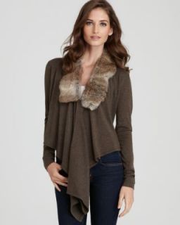 Karen Kane New Emerald Earth Brown Rabbit Fur Collar Cardigan Sweater