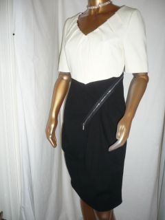 Karen Millen New Black White Colourblock Zip Dress Size 14
