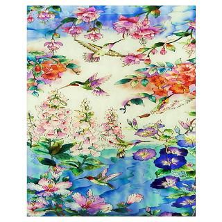 Wall Art  Posters  Hummingbird and Flowers Poster