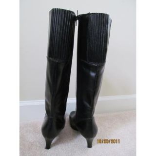 Womens Sz 9 B Eddie Bauer Black Leather heeled Wide Calf Dress Boots