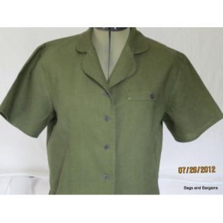 Kathie Lee Linen Cotton Green Fitted Camp Shirt Size 10 Short Sleeves