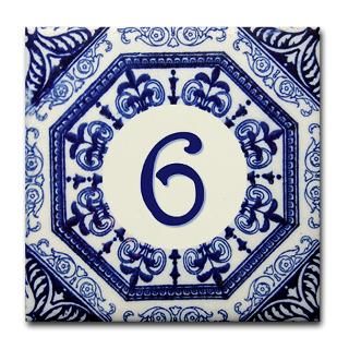 Delft Blue House Number Six Tile Coaster