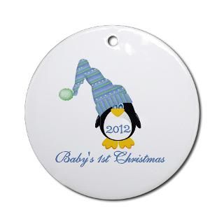 Blue) Penguin First Christmas Ornament (Round)  Babys First