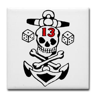 Gifts  Kitchen and Entertaining  Lucky 13 Skull Tile Coaster
